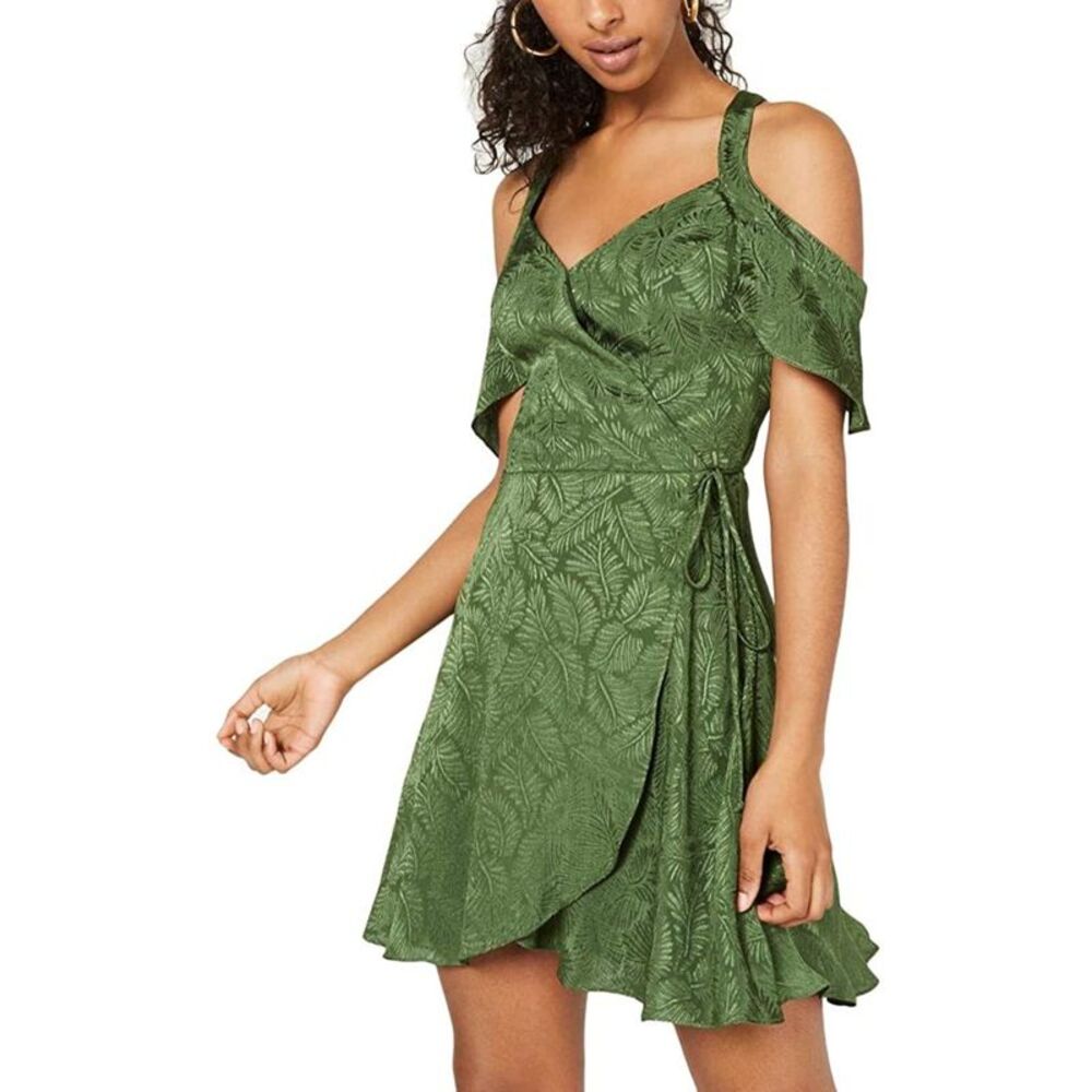 CITY STUDIO Womens Wrap Dress Short Green Short Sleeve Tie Juniors L